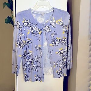 Medium Halogen periwinkle cardigan with yellow white blue floral pattern